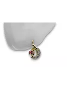 14k amarillo blanco oro 585 ruby pendientes VEC093YW-RB RUSO SOVIET USSS estilo vintage estilo arte deco