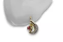 14K Yellow White Gold 585 Ruby earrings vec093yw-rb Russian Soviet USSR Vintage style Art Deco style