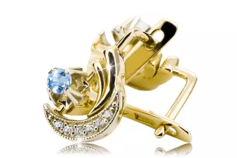 14K žluté bílé zlato 585 Aquamarine náušnice Vec093yw-aq Ruský sovětský SSSR Vintage Art Deco Style