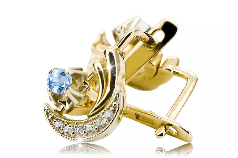 14K Amarillo blanco Oro 585 Pendientes de aguamarina VEC093YW-AQ RUSA SOVIET USSS Vintage Art Deco Style