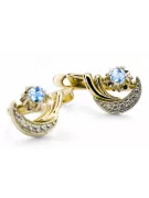 14K žluté bílé zlato 585 Aquamarine náušnice Vec093yw-aq Ruský sovětský SSSR Vintage Art Deco Style