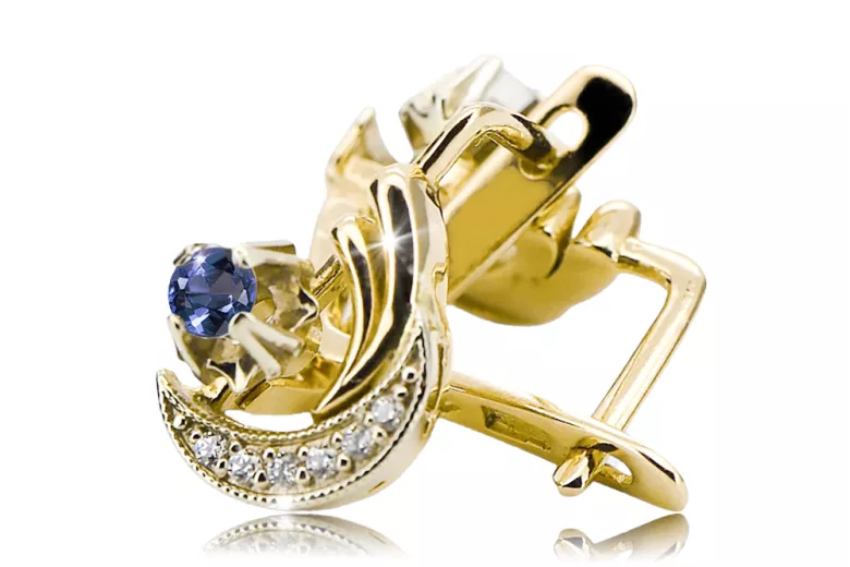 14k žltá biela zlato 585 Alexandrita náušnice Vec093YW-AX Ruský sovietsky ZSSR vintage šperky Art Deco štýl