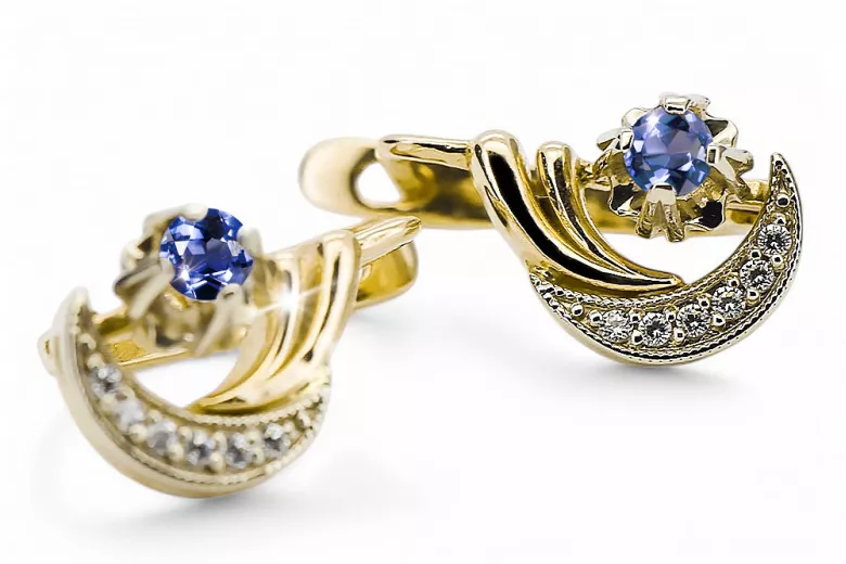 14K žluté bílé zlato 585 Alexandrite náušnice Vec093yw-ax ruský sovětský SSSR Vintage šperky Art Deco Style