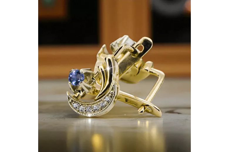 14k geltonas baltas auksas 585 Aleksandrito auskarai VEC093YW-AX Rusijos sovietinis SSRS Vintage Juvelyrika Art Deco Stilius