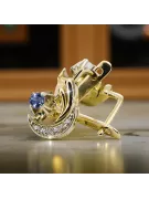 14k žltá biela zlato 585 Alexandrita náušnice Vec093YW-AX Ruský sovietsky ZSSR vintage šperky Art Deco štýl