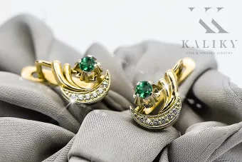 14k Gol galben alb 585 Cercei de smarald VEC093YW-Em Rusu Sovietic Ussr stil de epocă Stil art deco stil