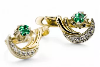 14k žlutá bílá zlato 585 Emerald náušnice VEC093YW-EM Ruský sovětský SSSR Vintage styl Art Deco Style