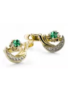 14k amarillo blanco oro 585 esmeralda pendientes VEC093YW-EM Russian Soviet USSS Estilo de arte de estilo vintage