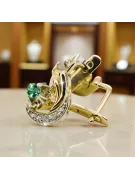 14K Yellow White Gold 585 Emerald earrings vec093yw-em Russian Soviet USSR Vintage style Art Deco style