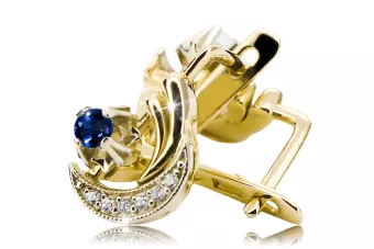 14K Yellow White Gold 585 Sapphire earrings vec093yw-sp Russian Soviet USSR Vintage craft Art Deco style