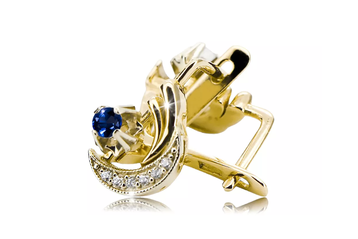 14k gelb weiß gold 585 saphhire ohrringe vec093yw-sp russisch sowjetisch ussr vintage craft art deco stil