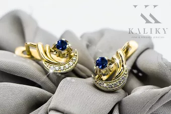 14k jaune or blanc doré 585 boucles d'oreilles saphir Vec093YW-SP russe soviétique soviétique UssR vintage artisanat art déco st
