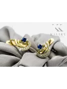 14K žluté bílé zlato 585 Sapphire náušnice VEC093YW-SP Ruský sovětský SSSR Vintage Craft Art Deco Style
