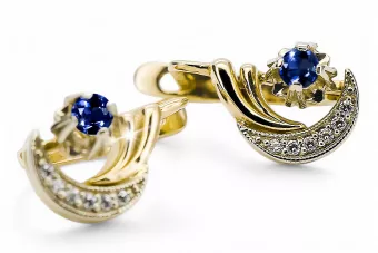 14k Amarillo Blanco Oro 585 Pendientes de zafiro VEC093YW-SP RUSA SOVIET URSS Vintage Arte Art Deco Style