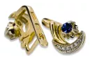 14K žluté bílé zlato 585 Sapphire náušnice VEC093YW-SP Ruský sovětský SSSR Vintage Craft Art Deco Style