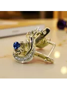 14K Yellow White Gold 585 Sapphire earrings vec093yw-sp Russian Soviet USSR Vintage craft Art Deco style