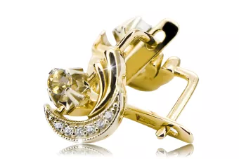 14k jaune blanc or blanc 585 jaune Peridot Boucles d'oreilles Vec093YW-YP Russe Soviétique Soviétique Ussr Vintage Bijoux Art De