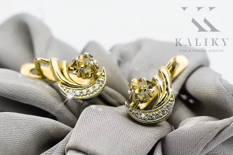 14K жълто бяло злато 585 жълти перидот обеци VEC093YW-YP Руски съветски USSR Винтидж Бижутерия Арт Деко стил