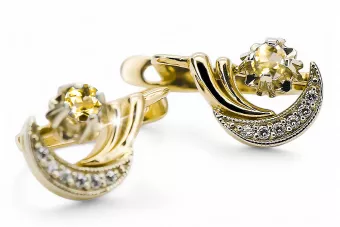 14K жълто бяло злато 585 жълти перидот обеци VEC093YW-YP Руски съветски USSR Винтидж Бижутерия Арт Деко стил