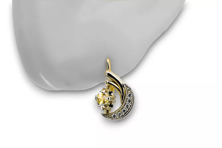 14k Gol galben alb 585 Cercei galbene peridot VEC093YW-YP Russ Sovietic Ussr bijuterii de epocă Art Deco Style