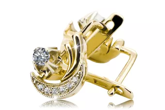 14 Karat Gelb Weißgold 585 Zirkon Ohrringe Vec093YW-Zi Russischer Sowjet UdSSR Vintage Craft Art Deco Style