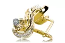 14 Karat Gelb Weißgold 585 Zirkon Ohrringe Vec093YW-Zi Russischer Sowjet UdSSR Vintage Craft Art Deco Style