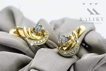 14 كيلو أصفر أبيض الذهب 585 الزركون أقراط VEC093YW-ZI الروسية السوفيتية USSR خمر كرافت الفن ديكو ستايل