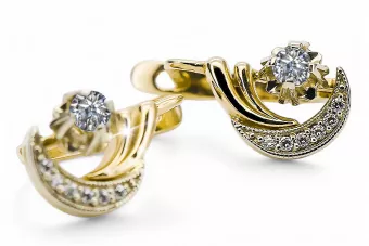 14k Amarillo blanco Oro 585 Pendientes de circón VEC093YW-ZI RUSA SOVIET USSS Vintage Artesanía Art Deco Style