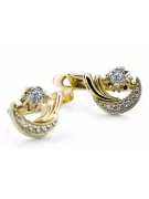 14 Karat Gelb Weißgold 585 Zirkon Ohrringe Vec093YW-Zi Russischer Sowjet UdSSR Vintage Craft Art Deco Style
