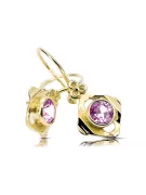 14 كارت من الذهب الأصفر 585 Amethyst أقراط vec017y-am روسي سوفيتي الاتحاد السوفيتي حرف يدوية فينتاج آرت ديكو style Art Deco