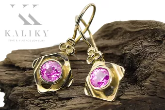 14k žluté zlato 585 Amethyst náušnice vec017y-am Russian Soviet USSR Vintage style Art Deco style