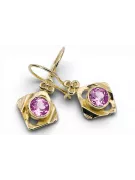 14 كارت من الذهب الأصفر 585 Amethyst أقراط vec017y-am روسي سوفيتي الاتحاد السوفيتي حرف يدوية فينتاج آرت ديكو style Art Deco