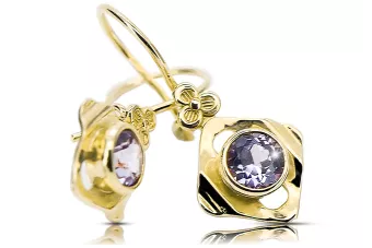 Kolczyki z żółtego 14k złota 585 z Aleksandrytem vec017y-ax Rosyjski Styl Vintage Art Deco