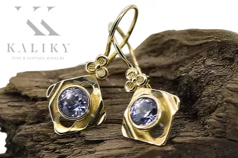 14 Karat Gelbgold 585 Alexandrite ohrringe vec017y-ax Russisch Sowjetisch UdSSR Vintage Schmuck Art Deco style