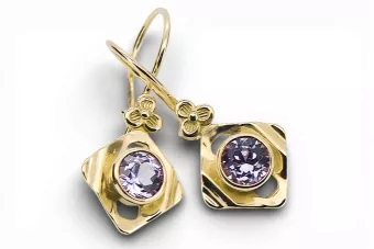 Oro amarillo de 14 quilates 585 Alexandrite pendientes vec017y-ax Ruso Soviético URSS Artesanía vintage Art Deco style
