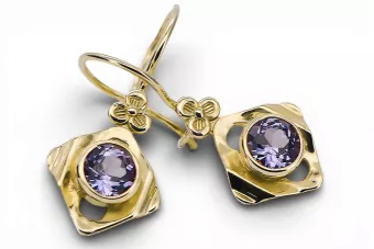 14 كارت من الذهب الأصفر 585 Alexandrite أقراط vec017y-ax روسي سوفيتي الاتحاد السوفيتي فينتاج آرت ديكو style Art Deco