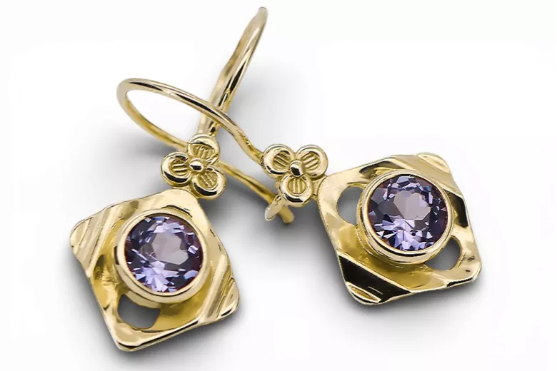 14k geltonas auksas 585 Alexandrite auskarai vec017y-ax Rusų Tarybinis TSRS Vintažinis stilius Art Deco style Rusiškas SSRS sovi
