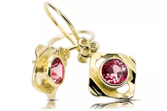 Oro amarillo de 14 quilates 585 Ruby pendientes vec017y-rb Ruso Soviético URSS Vintage Art Deco style