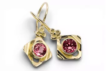 14k κίτρινο χρυσό 585 Ruby Σκουλαρίκια vec017y-rb Russian Soviet USSR Vintage craft Art Deco style