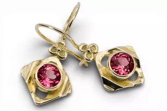 14K жълто злато 585 Ruby Обеци vec017y-rb Руски Съветски СССР Винтидж Ар-деко style Art Deco