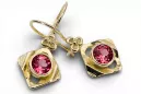 Oro amarillo de 14 quilates 585 Ruby pendientes vec017y-rb Ruso Soviético URSS Vintage Art Deco style