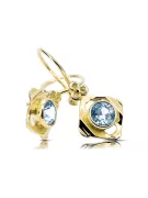 Or jaune 14 carats 585 Aquamarine des boucles d'oreilles vec017y-aq Russe Soviétique URSS Artisanat vintage Art Deco style