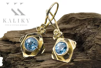 14 Karat Gelbgold 585 Aquamarine ohrringe vec017y-aq Russisch Sowjetisch UdSSR Vintage Schmuck Art Deco style