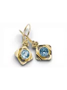 Kolczyki z żółtego 14k złota 585 z Akwamarynem vec017y-aq Sowiecki Styl Vintage Art Deco