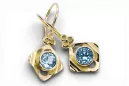 Oro amarillo de 14 quilates 585 Aquamarine pendientes vec017y-aq Ruso Soviético URSS Artesanía vintage Art Deco style