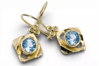14 Karat Gelbgold 585 Aquamarine ohrringe vec017y-aq Russisch Sowjetisch UdSSR Vintage Schmuck Art Deco style