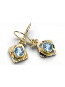 14k žluté zlato 585 Aquamarine náušnice vec017y-aq Russian Soviet USSR Vintage style Art Deco style