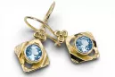 Aur galben 14K 585 Aquamarine cercei vec017y-aq Rusesc Sovietic URSS Vintage bijuterii Art Deco style