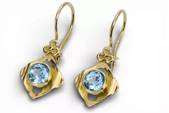 14 Karat Gelbgold 585 Aquamarine ohrringe vec017y-aq Russisch Sowjetisch UdSSR Vintage Schmuck Art Deco style