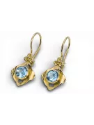 Or jaune 14 carats 585 Aquamarine des boucles d'oreilles vec017y-aq Russe Soviétique URSS Artisanat vintage Art Deco style